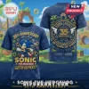 Blue Sonic the Hedgehog 35th anniversary t-shirt featuring 1991-2026 text and Sega graphics!