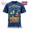 Blue Sonic the Hedgehog 35th Anniversary t-shirt with gems, gold rings, and text 1991-2026 Gotta Go Fast!