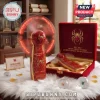 Red gold Spider-Man collectible fan, spider logo, 'SPIDER-MAN' glowing, 'EST. 1962 WITH GREAT POWER COMES GREAT RESPONSIBILITY' text!