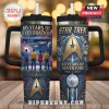 Star Trek 60th anniversary tumbler with space graphics, Starfleet logo, characters, and 1966-2026 text in blue and gold!