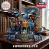 Star Trek 60th anniversary diorama with starships and crew figures on a bookshelf display.!