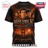 Star Trek IV The Voyage Home t-shirt with orange galaxy background, Starship Enterprise, and cast portraits.!