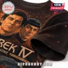 Star Trek IV The Voyage Home graphic tee with orange and black starry space design featuring Kirk and Spock portraits!