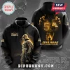 Black hoodie with gold Darth Vader art and Star Wars 50th anniversary graphics for Los Angeles 2027 celebration!