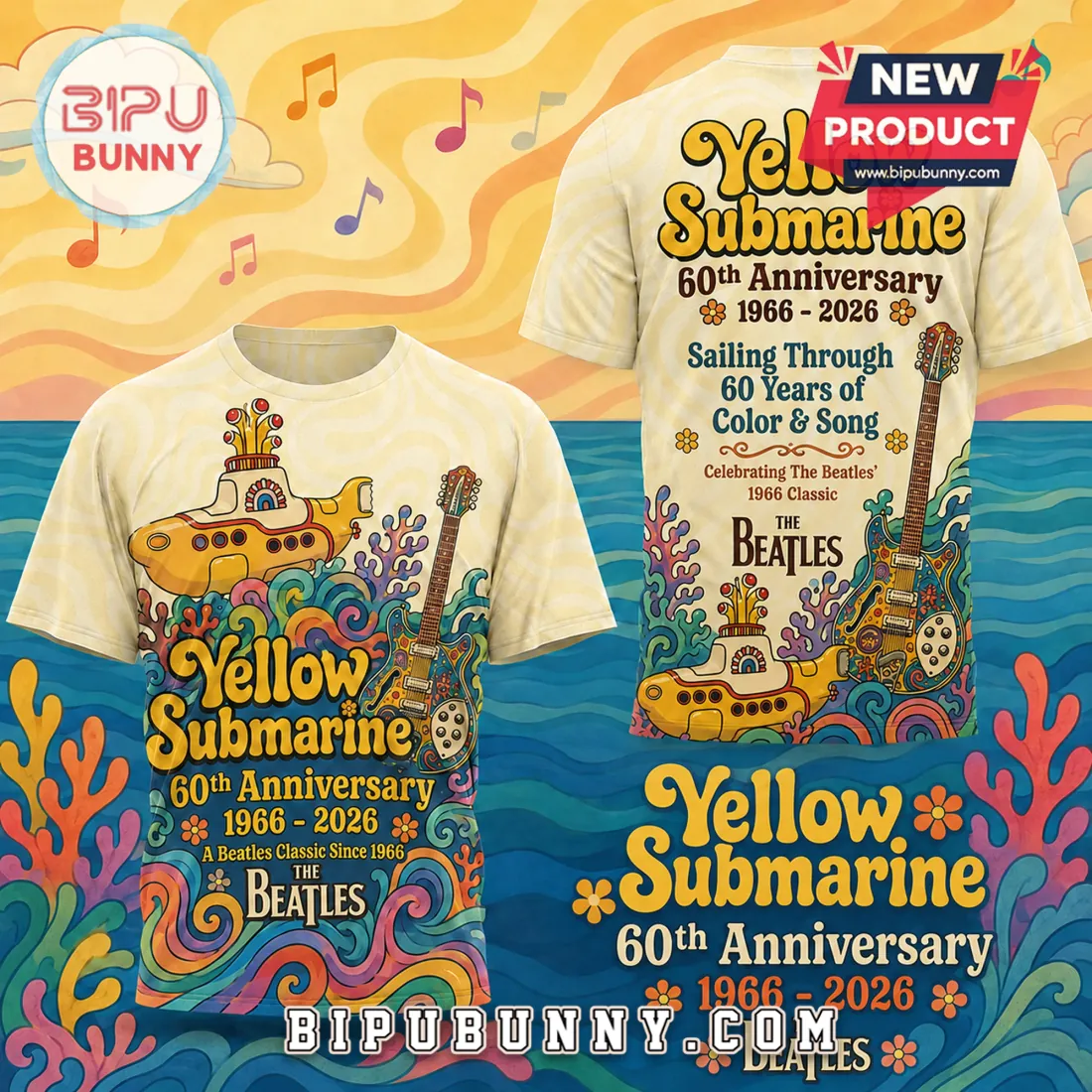 The Beatles Yellow Submarine 60th Anniversary 1966-2026 T-Shirt The Beatles Yellow Submarine 60th Anniversary 1966-2026 T-Shirt