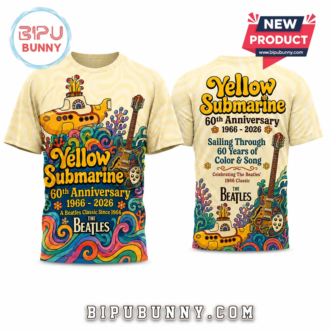 The Beatles Yellow Submarine 60th Anniversary 1966-2026 T-Shirt The Beatles Yellow Submarine 60th Anniversary 1966-2026 T-Shirt