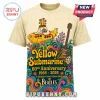 Yellow Submarine 60th Anniversary tee with psychedelic patterns and guitar graphic on cream background!