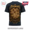 Black Goonies 41st anniversary t-shirt featuring treasure map graphics, skull designs, and Never Say Die text!