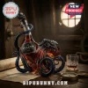 Kraken Black Spiced Rum bottle featuring a dark blue octopus sculpture wrapped around glass on a wooden nautical table!