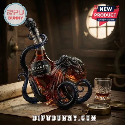 The Kraken Black Spiced Octopus Sculpted Glass Whiskey Decanter