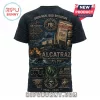 Dark navy t-shirt featuring military graphics, FBI badge, Alcatraz text, and chemical formula designs.!