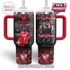 Stanley tumbler featuring The Rolling Stones 63rd anniversary graphics with red diamond logo and band member signatures!