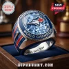 Toronto Blue Jays silver championship ring with blue faceted stone, red maple leaf logo, and Blue Jays 2026 engraving!