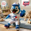 Blue jay mascot plush toy wearing white pinstripe baseball uniform with red maple leaf and team cap!