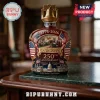 Decorative 250th anniversary liquor bottle with US flag, Liberty Bell top, and We The People text in patriotic red blue gold!