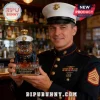 US Marine Corps bulldog decanter wearing dress blues and cover with text 250th Anniversary Semper Fidelis in bar setting!