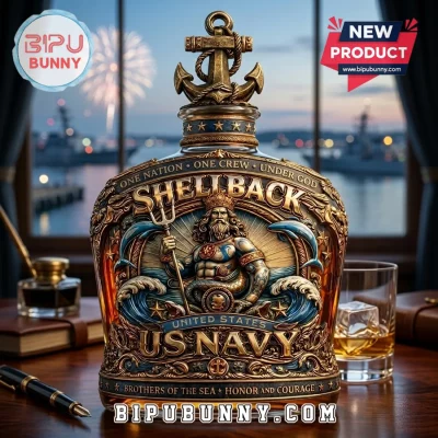 US Navy Shellback 2026 Neptune Military Veteran Gift Whiskey Decanter