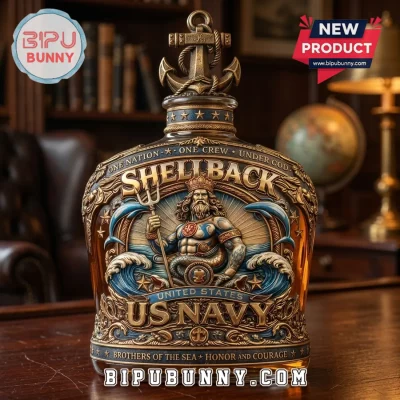 US Navy Shellback 2026 Neptune Military Veteran Gift Whiskey Decanter