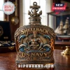 Decorative glass decanter featuring US Navy Shellback theme with Neptune, anchor stopper, and gold relief text!