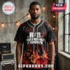 Black baseball jersey with graphic design, white R&B Raymond & Brown text! Red Nike swoosh and two music artists images!