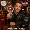 Man holding a retro Van Halen POV LED fan with red, white, black stripes, 