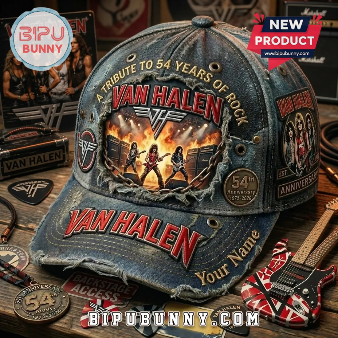 Van Halen 54th Anniversary Distressed Baseball Cap Van Halen 54th Anniversary Distressed Baseball Cap