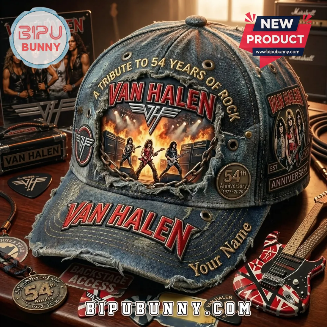 Van Halen 54th Anniversary Distressed Baseball Cap Van Halen 54th Anniversary Distressed Baseball Cap