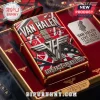 Red, black, white striped Van Halen Zippo lighter with gold trim, silver VH logo, and 'LIVE FAST PLAY LOUD' text! Guitar graphic!
