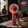 Red, black, white Van Halen retro striped handheld fan with glowing 