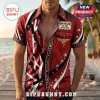 Red denim shirt with Van Halen classic rock patches, black and white stripes, and silver star graphics.!