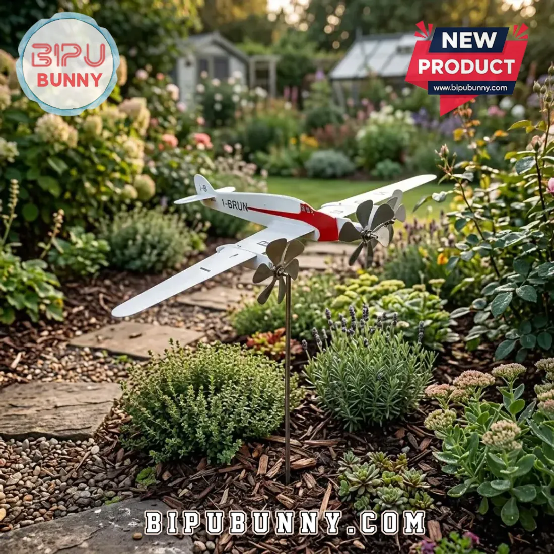 Vintage Airplane Metal Wind Spinner for Garden Decor Yard Stake