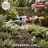 White and red twin-engine airplane wind spinner, spinning silver and black propellers, garden decor accent!