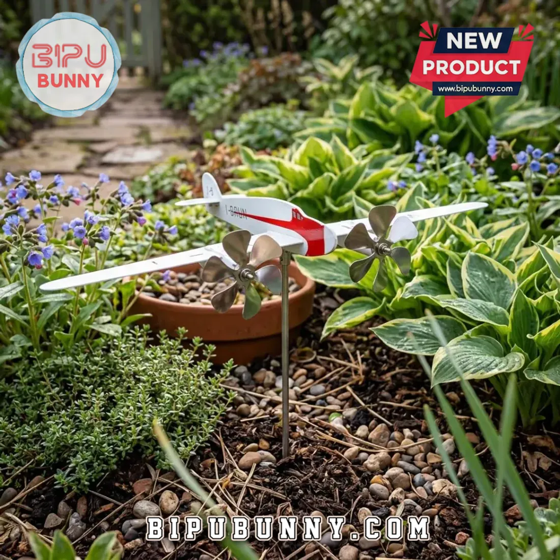 Vintage Airplane Metal Wind Spinner for Garden Decor Yard Stake