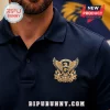 Navy blue polo shirt featuring gold West Coast Eagles 40th anniversary logo with text 1986-2026 and embroidered eagle emblem!