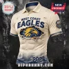 Cream polo shirt with West Coast Eagles text, distressed fabric effect, eagle logo, and 2026 print!