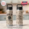 Beige paw print insulated water bottle with black cowboy hat Newfoundland dog graphic, 'COOL IT Cowboy' text! Second side says 'Stay Pawsitive Your Name'!