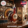 Orange and amber glass turkey-shaped decanter with red, blue head! White label reads 