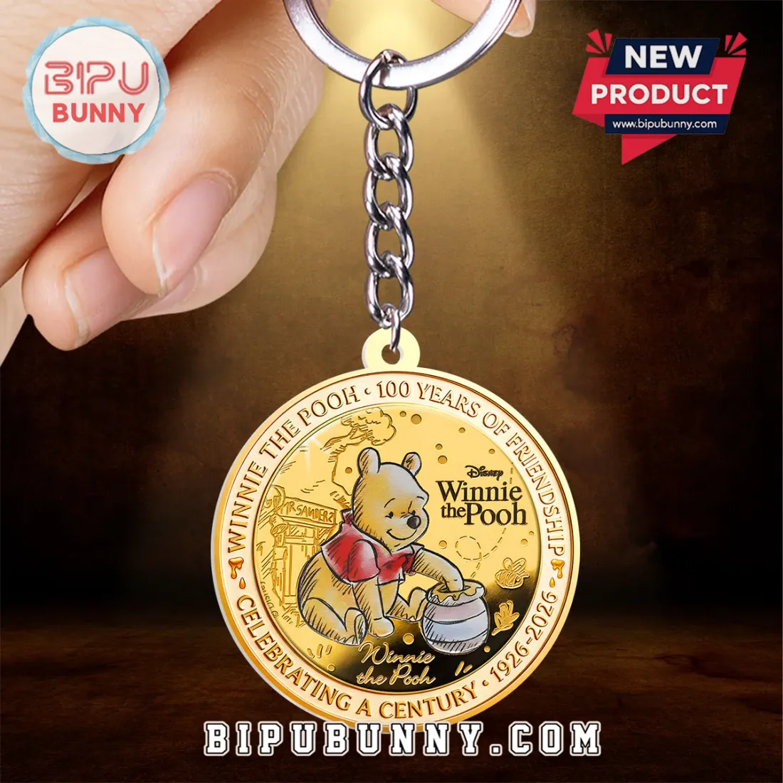 Winnie the Pooh Disney 100th Anniversary 1926-2026 Commemorative Keychain Winnie the Pooh Disney 100th Anniversary 1926-2026 Commemorative Keychain