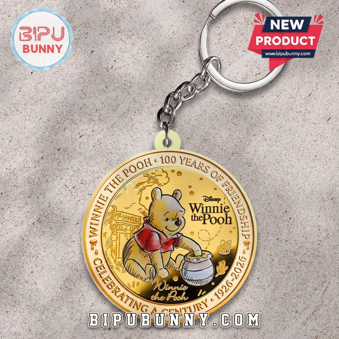 Winnie the Pooh Disney 100th Anniversary 1926-2026 Commemorative Keychain Winnie the Pooh Disney 100th Anniversary 1926-2026 Commemorative Keychain