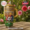 Yellow Pooh and Friends soccer tumbler! Features Tigger, Pooh, Piglet, Eeyore. Text: WORLD CUP 2026 THE 100th ANNIVERSARY 1926-2026 USA CANADA MEXICO HUNDRED ACRE WOOD!