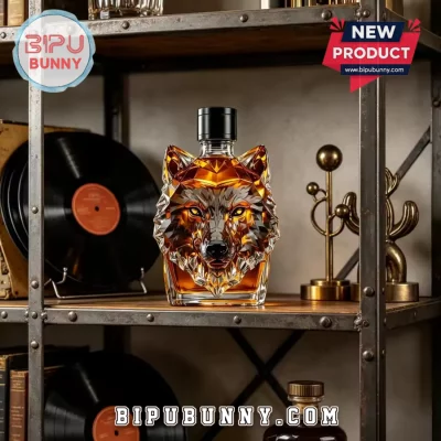 Wolf Head Crystal Glass Barware Liquor Bottle Whiskey Decanter