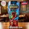 World of Warcraft 22nd Anniversary beer glass with red and blue gradient featuring Horde and Alliance faction emblems!
