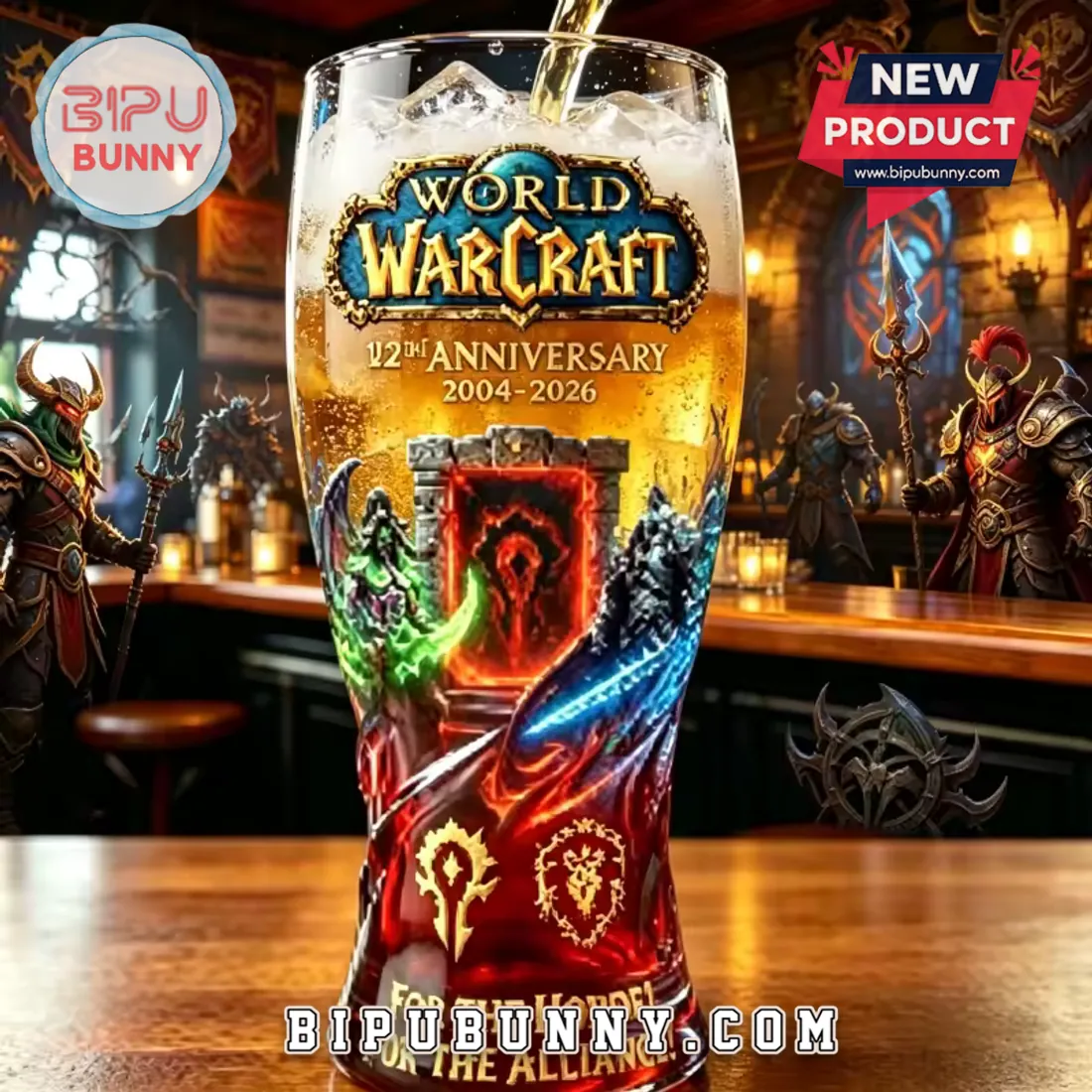 World of Warcraft Horde Alliance 2004-2026 Anniversary Beer Glass World of Warcraft Horde Alliance 2004-2026 Anniversary Beer Glass
