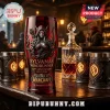 Red glass beer mug featuring Sylvanas Windrunner graphic and World of Warcraft logo text!