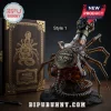 A professional product shot showing a detailed Alien facehugger shaped decanter with a dark alien head stopper next to an ornate wooden storage box against a dark background!