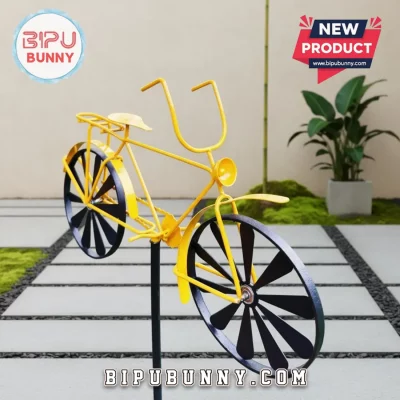 Yellow Bicycle Wind Spinner Kinetic Outdoor Metal Yard Garden Decor