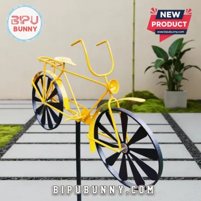 Yellow Bicycle Wind Spinner Kinetic Outdoor Metal Yard Garden Decor