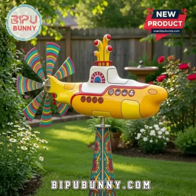 Yellow Submarine Colorful Rotating Metal Garden Wind Spinner Yard Art