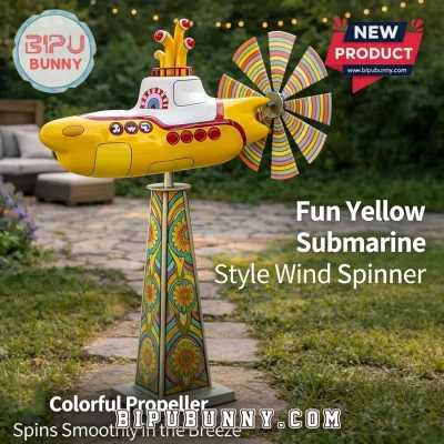 Yellow Submarine Colorful Rotating Metal Garden Wind Spinner Yard Art