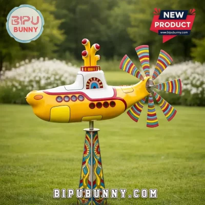 Yellow Submarine Retro 60s Kinetic Metal Garden Wind Spinner